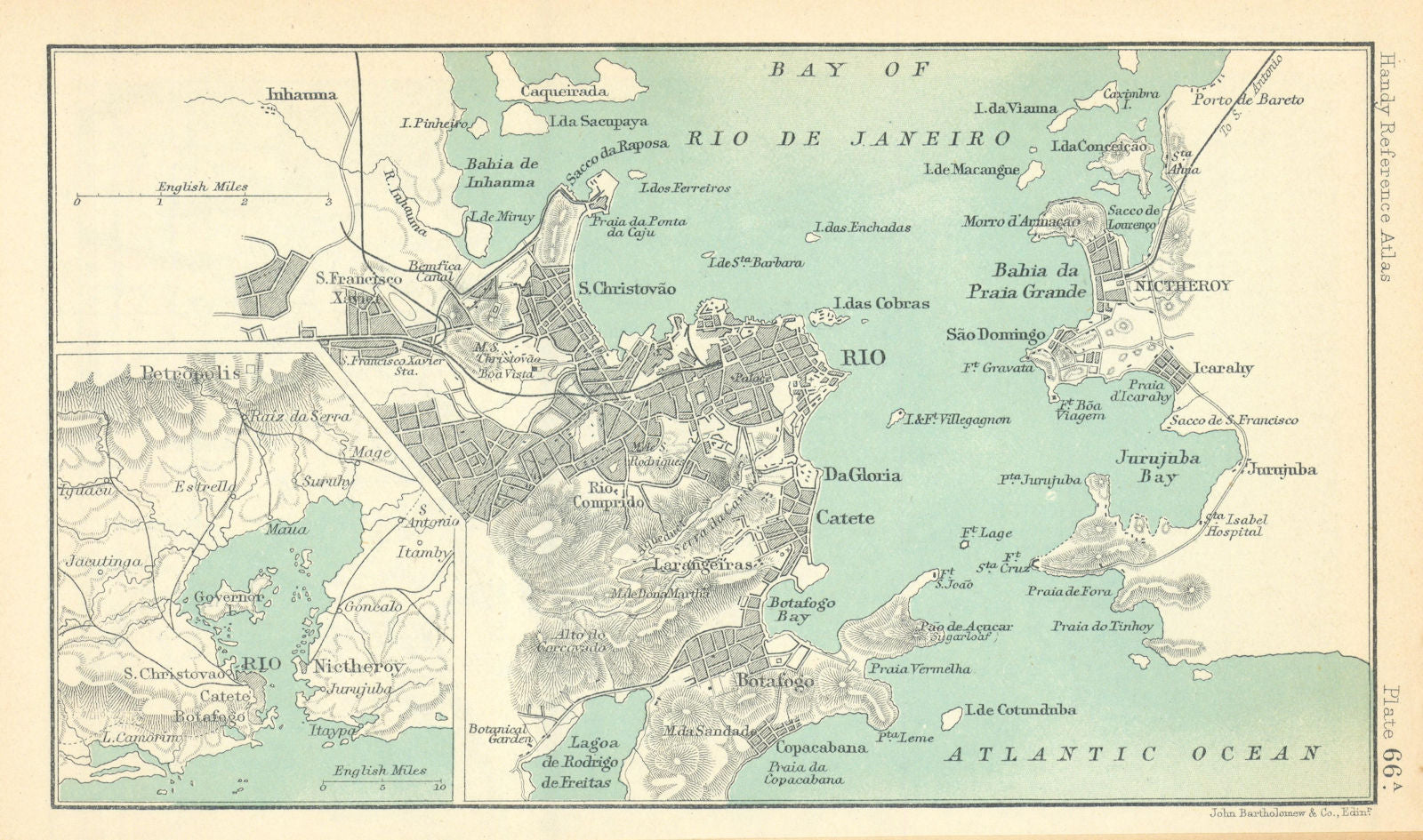 Rio de Janeiro town/city plan. Niteroi. Brazil. BARTHOLOMEW 1909 old map